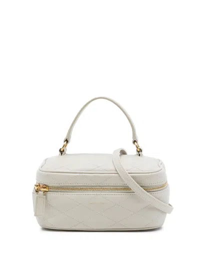 Pre-owned Saint Laurent 2021 Mini Quilted Lambskin Gaby Vanity Bag Satchel In White