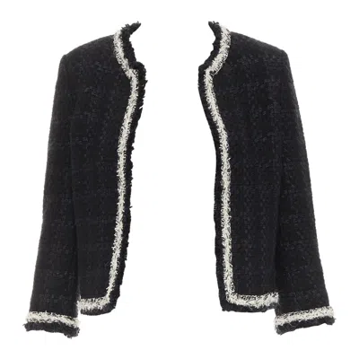 Pre-owned Saint Laurent 2021 Navy Wool Silk Tweed Silver Chain Braided Trim Jacket Fr38 M In Blue