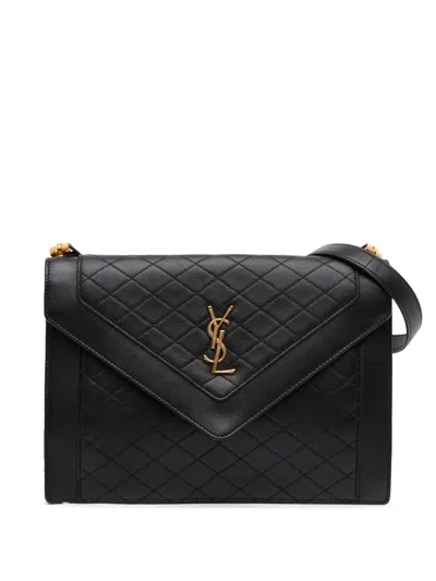 Pre-owned Saint Laurent 2021 Quilted Lambskin Gaby Shoulder Bag In Black