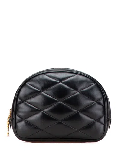 Pre-owned Saint Laurent 2021 Quilted Lambskin Lolita Cosmetics Pouch In Black