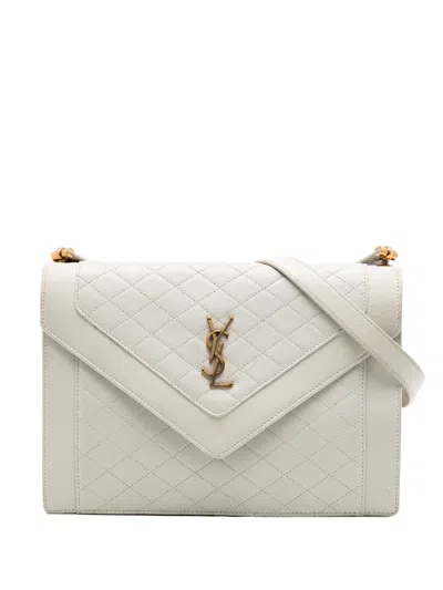 Pre-owned Saint Laurent 2021 Quilted Lambskin Monogram Gaby Crossbody Bag In White