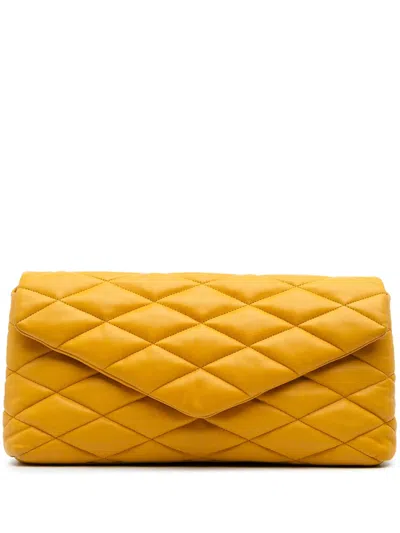 Pre-owned Saint Laurent 2021 Quilted Lambskin Sade Puffer Envelope Clutch Bag