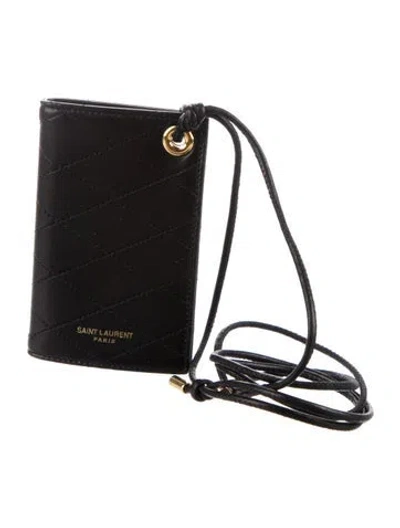 Pre-owned Saint Laurent 2021 Quilted Pattern Wristlet In Black