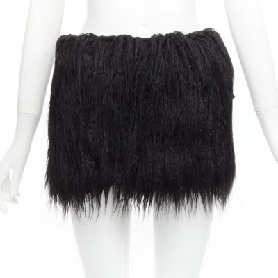 Pre-owned Saint Laurent 2021 Runway Black Faux Fur Mini Skirt Fr34 Xs