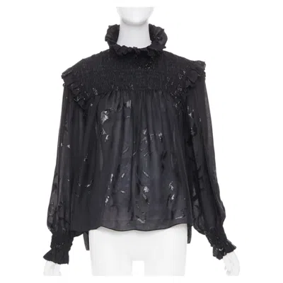 Pre-owned Saint Laurent 2021 Runway Fil Coupe Metallic Lurex Silk Blend Blouse Fr 36 S In Black
