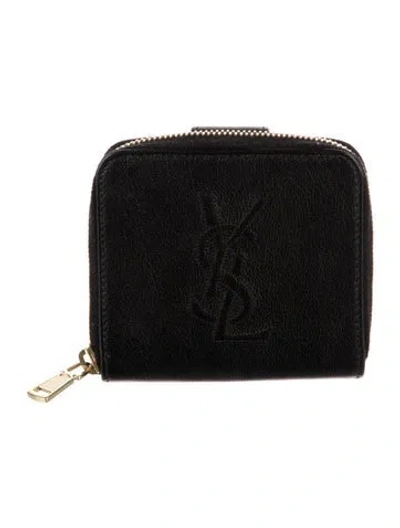 Pre-owned Saint Laurent 2021 Signature Logo Compact Wallet In Black