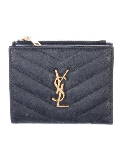 Pre-owned Saint Laurent 2021 Signature Logo Compact Wallet In Black