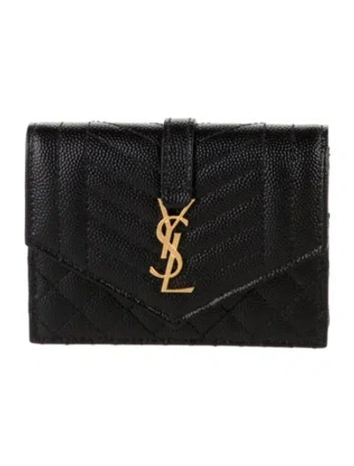 Pre-owned Saint Laurent 2021 Signature Logo Wallet In Black