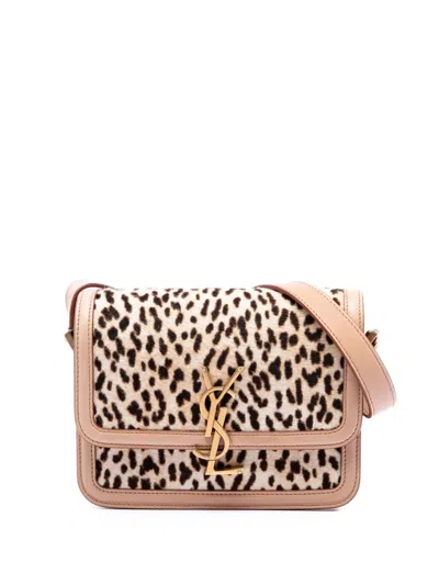 Pre-owned Saint Laurent 2021 Small Calf Hair Leopard Print Solferino Satchel In Box Crossbody Bag In Neutrals
