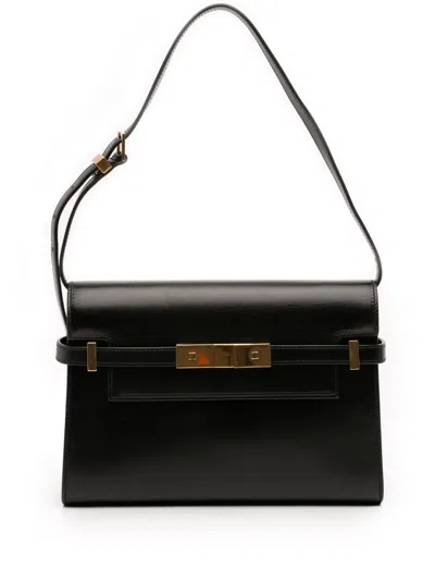 Pre-owned Saint Laurent 2021 Small Leather Manhattan Shoulder Bag In Black
