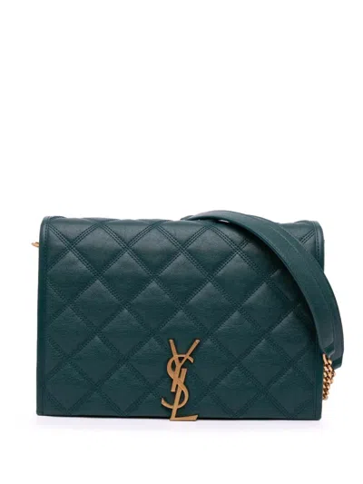Pre-owned Saint Laurent 2021 Small Quilted Lambskin Becky Chain Shoulder Bag In Green