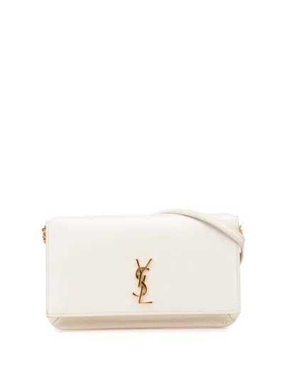 Pre-owned Saint Laurent 2021 Smooth Leather Cassandre Phone Holder Crossbody Bag In White