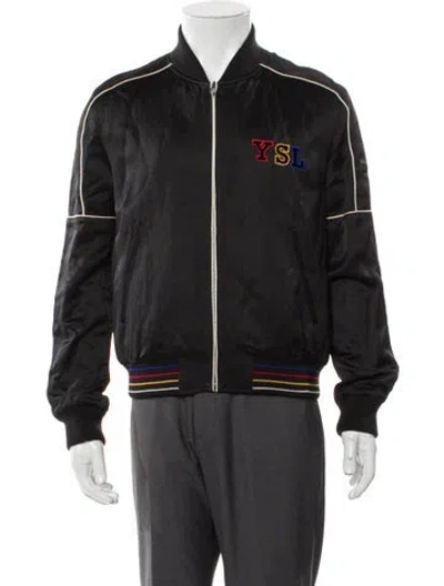 Pre-owned Saint Laurent 2021 Striped Bomber Jacket In Black