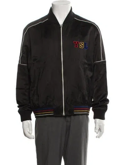 Pre-owned Saint Laurent 2021 Striped Bomber Jacket In Black