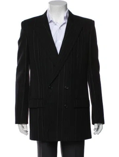 Pre-owned Saint Laurent 2021 Striped Overcoat W/ Tags In Black
