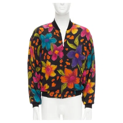 Pre-owned Saint Laurent 2021 Teddy Floral Crepe Embellished Bomber Jacket Fr44 Xs In Brown