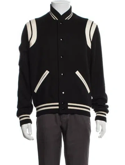 Pre-owned Saint Laurent 2021 Teddy Varsity Bomber Jacket In Black