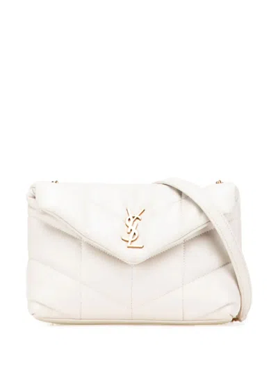 Pre-owned Saint Laurent 2021 Toy Lambskin Loulou Puffer Crossbody Bag In White