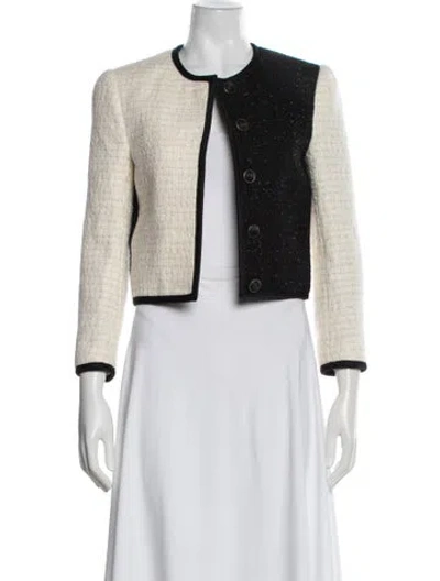 Pre-owned Saint Laurent 2021 Tweed Pattern Blazer In White