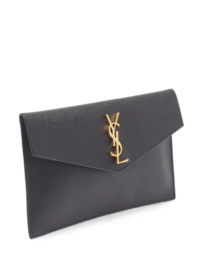 Saint Laurent 2021 Uptown Leather Clutch Bag In Black