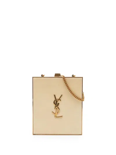 Pre-owned Saint Laurent 2022 Acrylic Tuxedo Box Clutch On Chain Crossbody Bag In Neutral