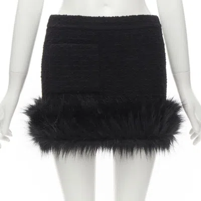 Pre-owned Saint Laurent 2022 Black Tweed Faux Fur Trimmed Mini Skirt Fr34 Xs