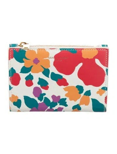 Pre-owned Saint Laurent 2022 'bloom All Over' Wallet In White