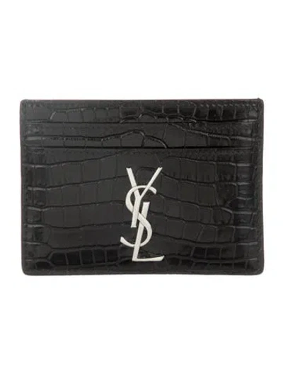 Pre-owned Saint Laurent 2022 Cassandre Card Case Card Holder In Black