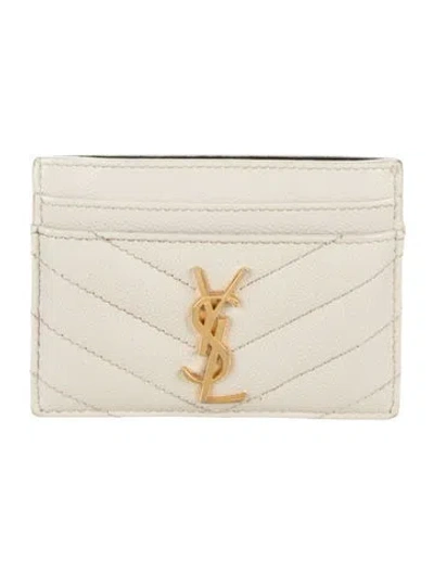Pre-owned Saint Laurent 2022 Cassandre Card Holder In Neutrals