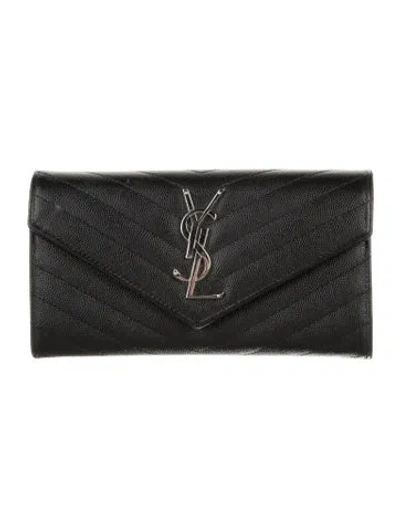 Pre-owned Saint Laurent 2022 Cassandre Continental Wallet In Black