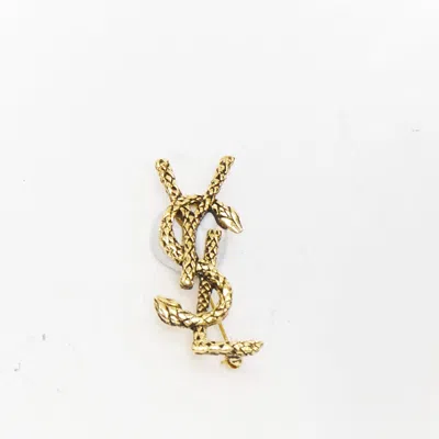 Pre-owned Saint Laurent 2022 Cassandre Opyum Snake Ysl Aged Gold Textured Metal Pin Brooch In Multiple