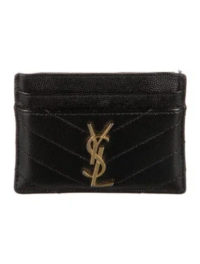 Pre-owned Saint Laurent 2022 Chevron Card Holder In Black