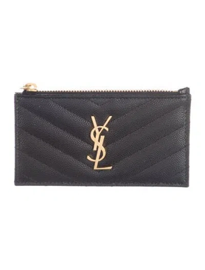 Pre-owned Saint Laurent 2022 Chevron Card Holder In Black