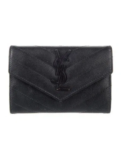 Pre-owned Saint Laurent 2022 Chevron Card Holder In Black