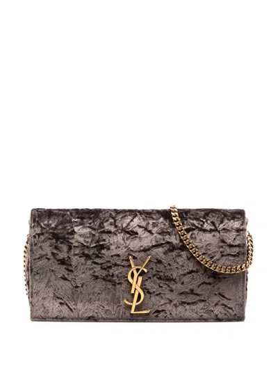 Pre-owned Saint Laurent 2022 Crushed Velvet Monogram Kate 99 Tassel Bag Satchel In Brown