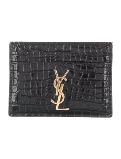 Pre-owned Saint Laurent 2022 Embossed Leather Card Holder In Black