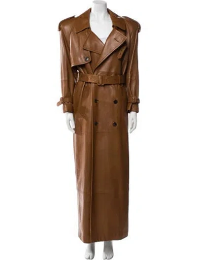 Pre-owned Saint Laurent 2022 Lambskin Trench Coat W/ Tags In Brown