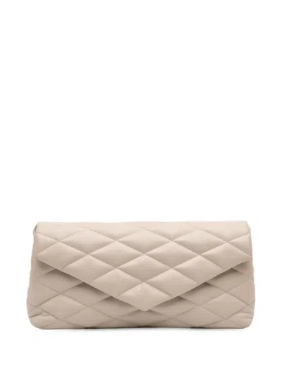 Pre-owned Saint Laurent 2022 Large Quilted Lambskin Sade Clutch Bag In Brown