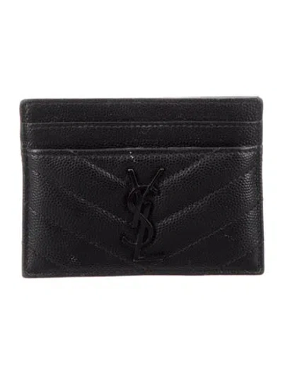 Pre-owned Saint Laurent 2022 Leather Card Holder In Black