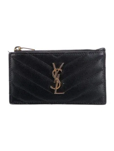 Pre-owned Saint Laurent 2022 Leather Card Holder In Black