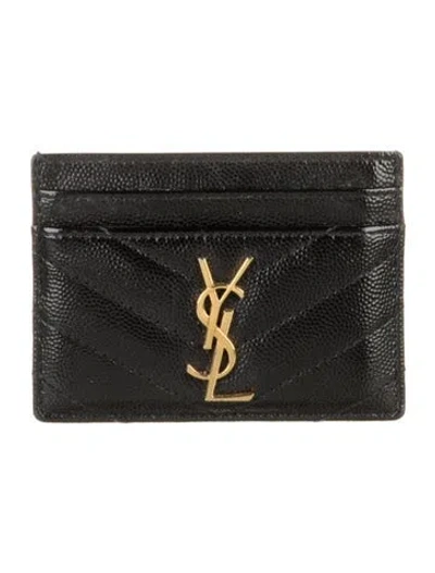 Pre-owned Saint Laurent 2022 Leather Card Holder In Black