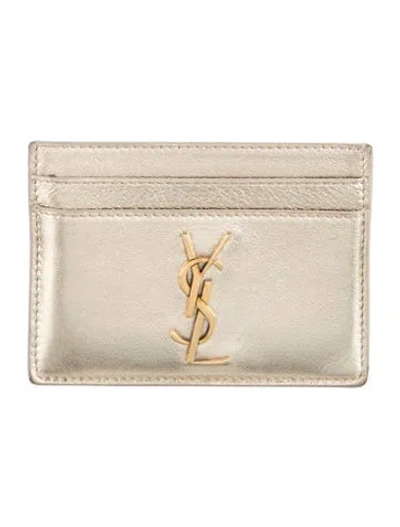 Pre-owned Saint Laurent 2022 Leather Card Holder In Gold/metallic