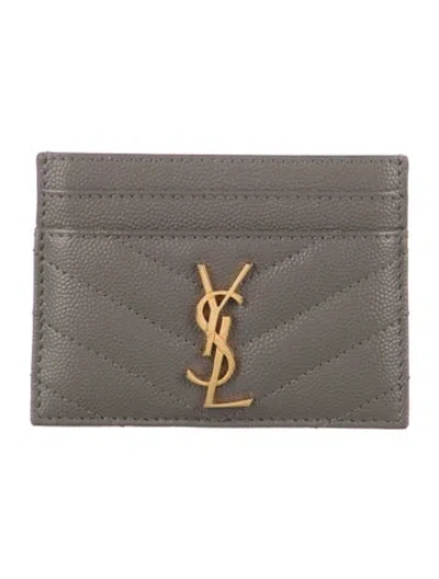 Pre-owned Saint Laurent 2022 Leather Card Holder In Gray