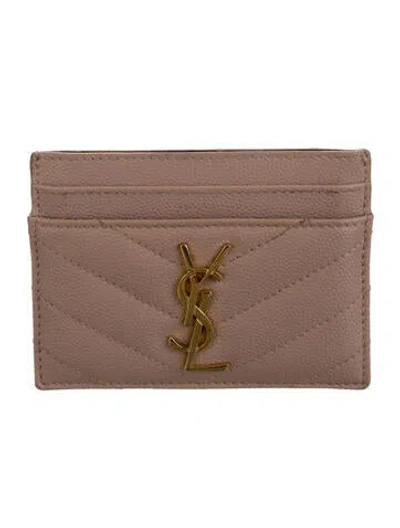Pre-owned Saint Laurent 2022 Leather Card Holder In Neutrals