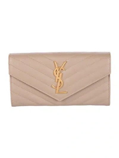 Pre-owned Saint Laurent 2022 Leather Continental Wallet In Neutral