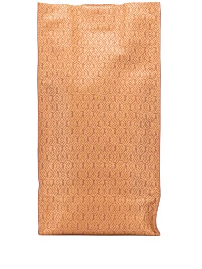 Pre-owned Saint Laurent 2022 Leather Monogram Deli Paper Bag Clutch Bag In Brown