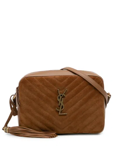 Pre-owned Saint Laurent 2022 Matelasse Suede Monogram Lou Camera Bag Crossbody Bag In Brown