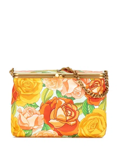 Pre-owned Saint Laurent 2022 Medium Silk Floral Print Sac Charniere Bag Shoulder Bag In Yellow