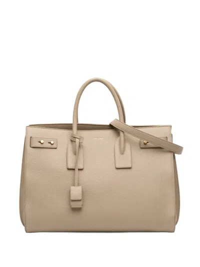 Pre-owned Saint Laurent 2022 Medium Supple Grained Calfskin Sac De Jour Satchel In Brown