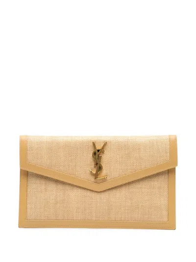 Pre-owned Saint Laurent 2022 Micro Raffia Uptown Pouch Clutch Bag
